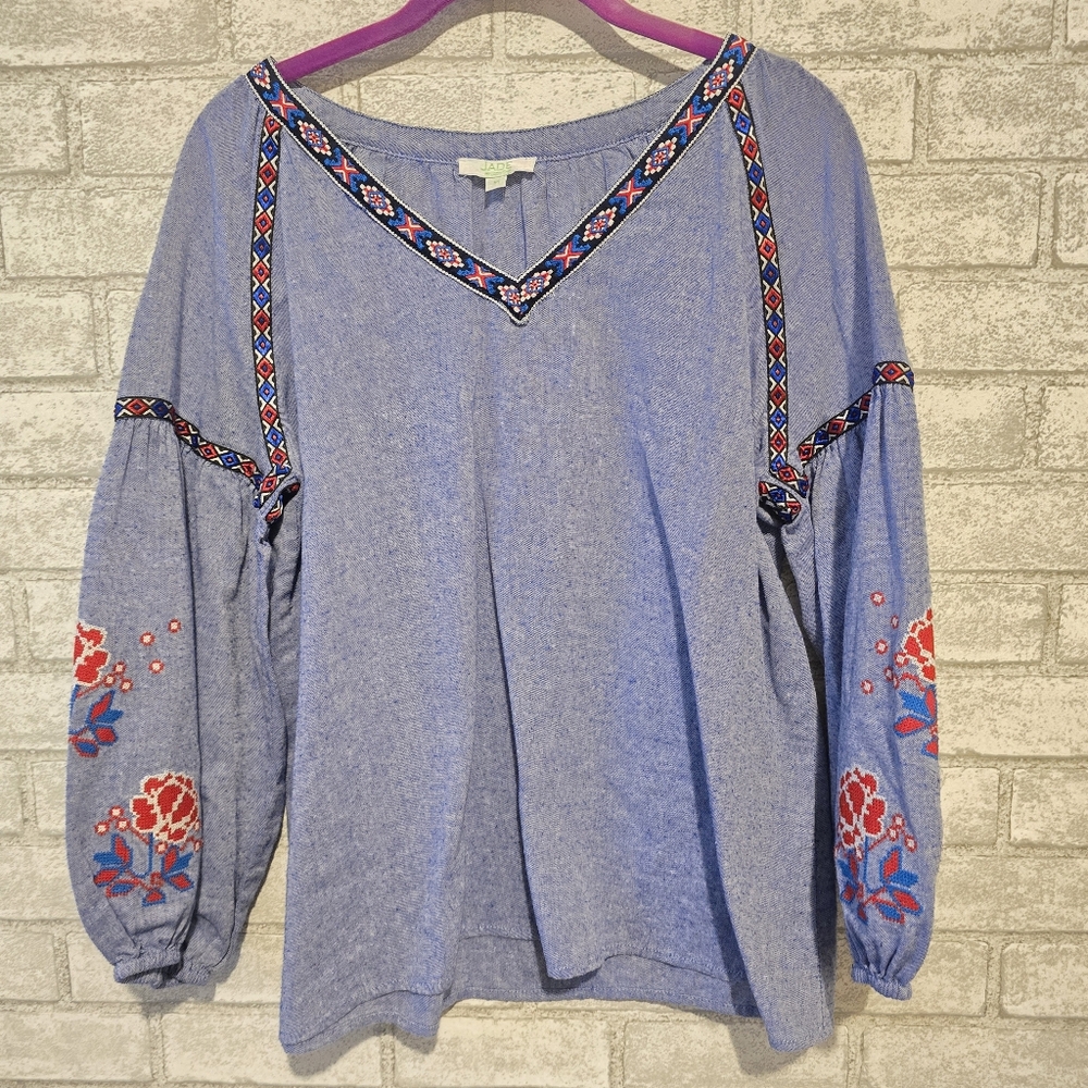 Jade Melody Tam Embroidered‎ Boho Blouse